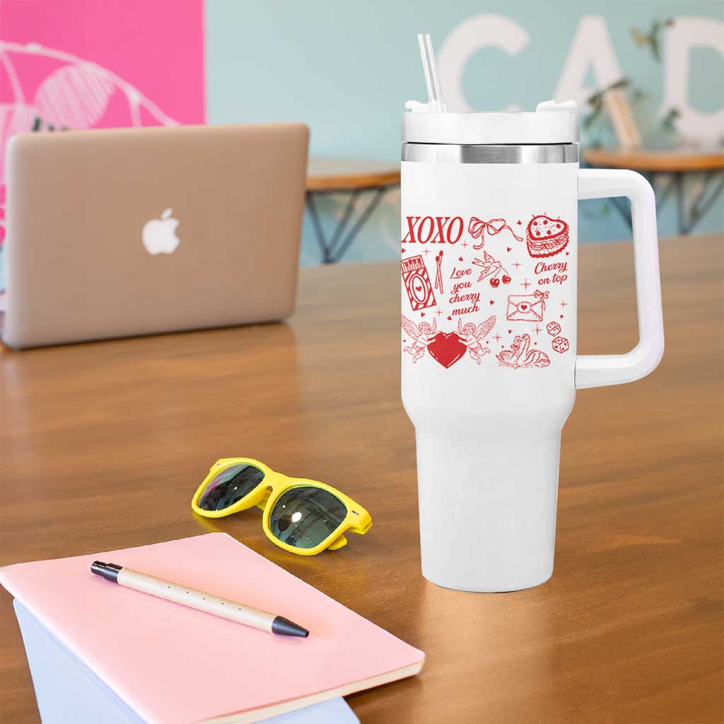 Xoxo Valentines Day Tumbler With Handle Love You Cherry Much Vintage Coquette