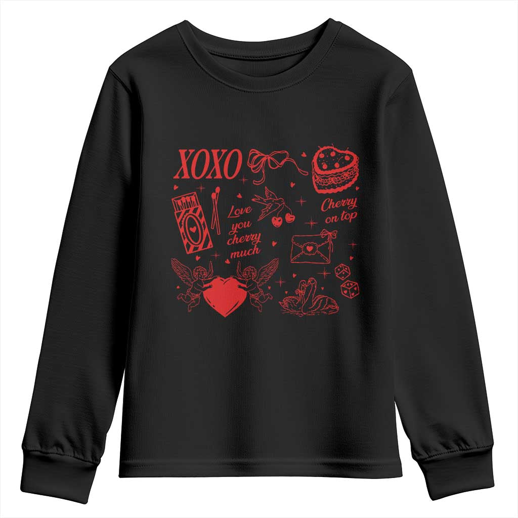 Xoxo Valentines Day Youth Sweatshirt Love You Cherry Much Vintage Coquette