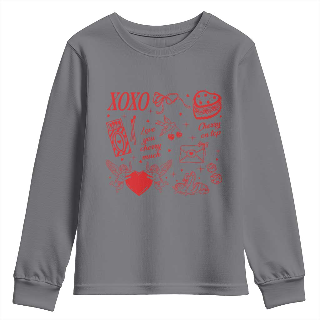 Xoxo Valentines Day Youth Sweatshirt Love You Cherry Much Vintage Coquette