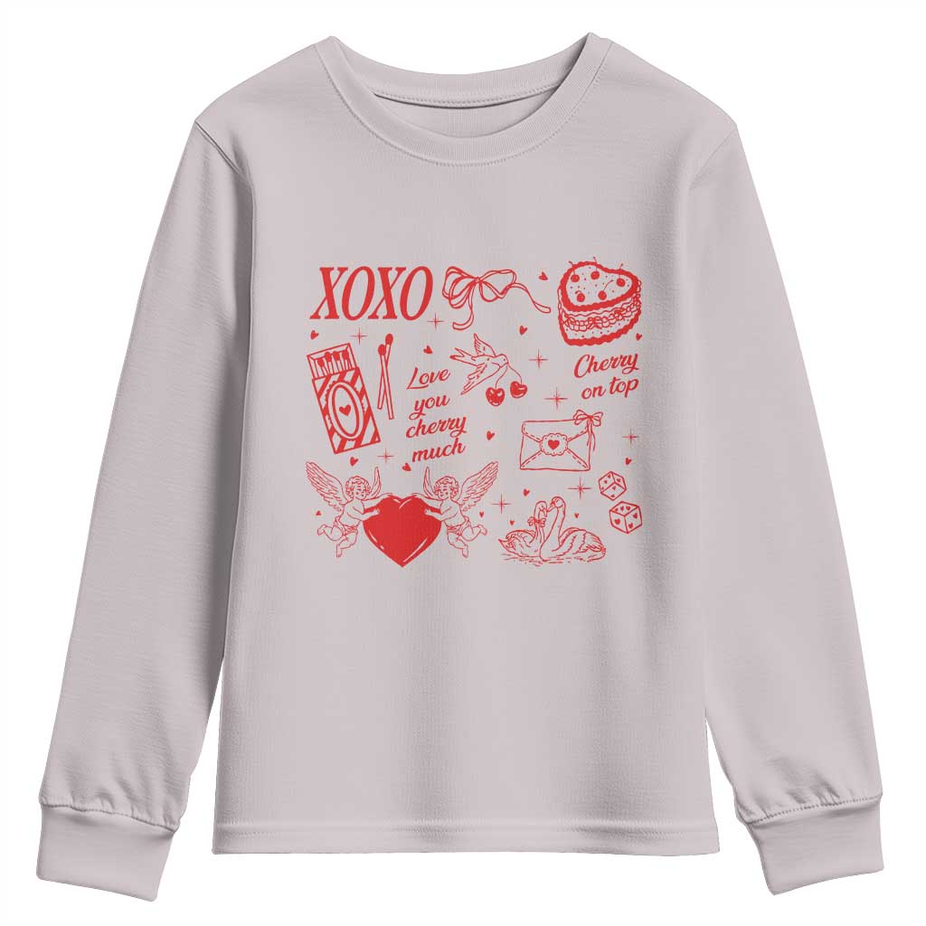Xoxo Valentines Day Youth Sweatshirt Love You Cherry Much Vintage Coquette