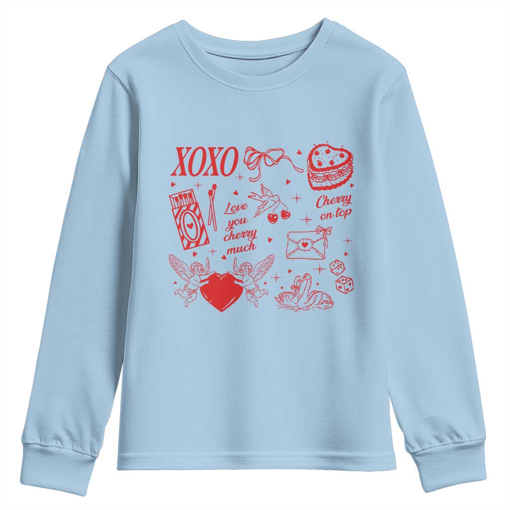 Xoxo Valentines Day Youth Sweatshirt Love You Cherry Much Vintage Coquette