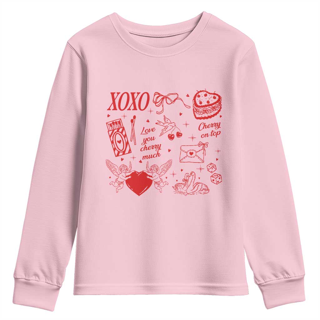 Xoxo Valentines Day Youth Sweatshirt Love You Cherry Much Vintage Coquette