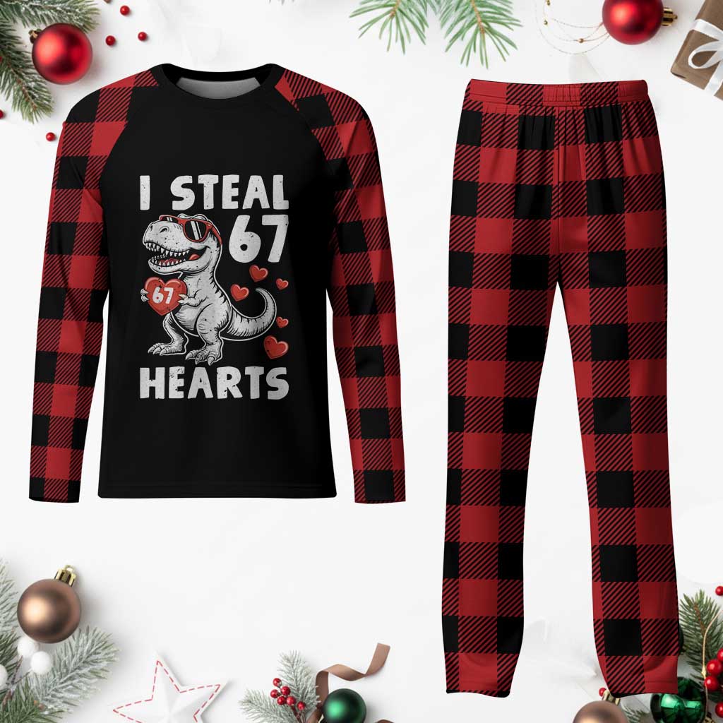 Funny I Steal 67 Hearts Valentines Day Six Seven Meme Plaid Pajama Set