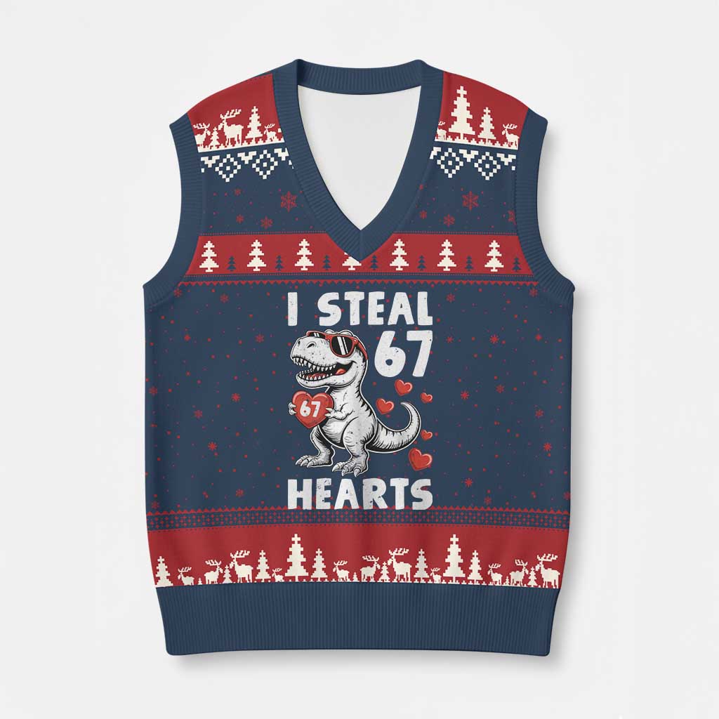 Funny I Steal 67 Hearts Valentines Day Six Seven Meme V-Neck Knit Sweater Vest