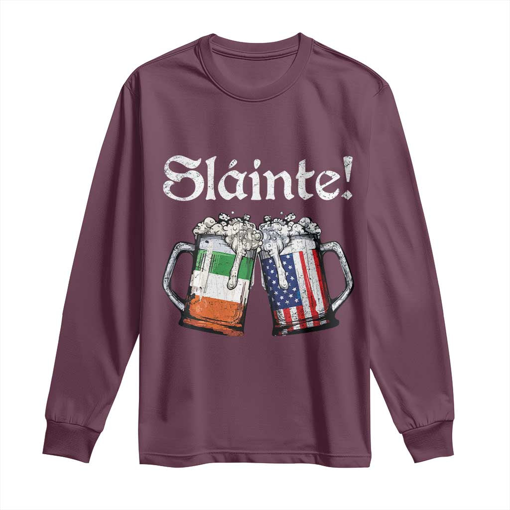 Funny St Patrick's Day Beer Drinking Slainte Long Sleeve Shirt Irish American Beer