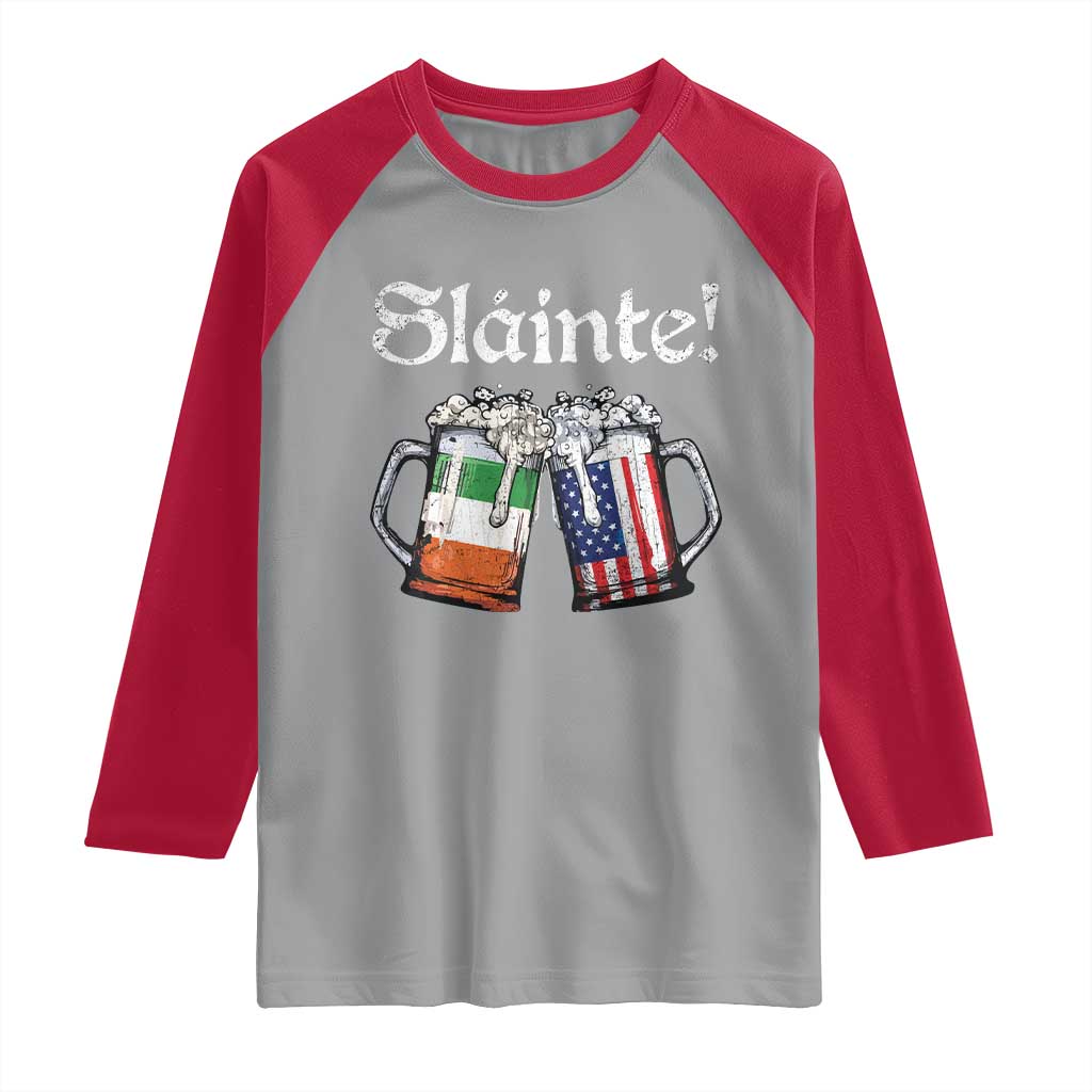 Funny St Patrick's Day Beer Drinking Slainte Raglan Shirt Irish American Beer