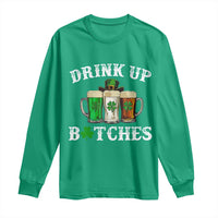 Funny St Patrick's Day Irish Beer Drinking Long Sleeve Shirt Drink Up Bitches Ireland Flag