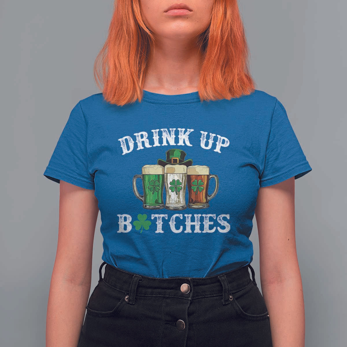 Funny St Patrick's Day Irish Beer Drinking T Shirt For Women Drink Up Bitches Ireland Flag