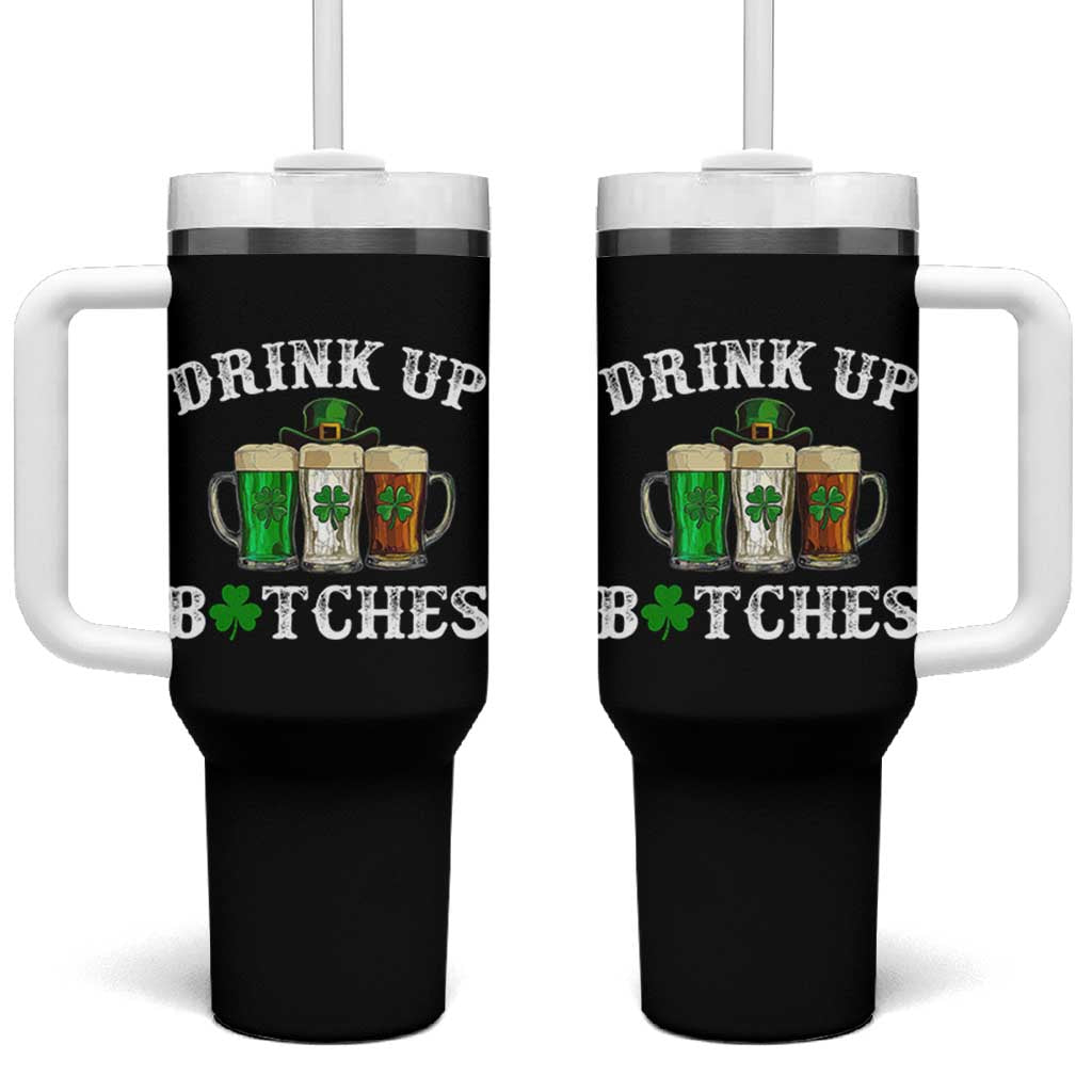 Funny St Patrick's Day Irish Beer Drinking Tumbler With Handle Drink Up Bitches Ireland Flag - Wonder Print Shop