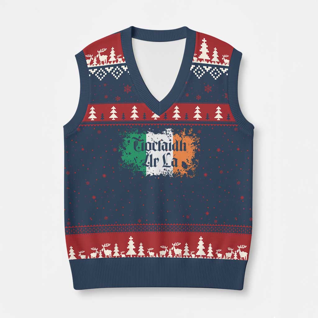 Tiocfaidh Ar La V-Neck Knit Sweater Vest Vintage Irish Ireland Flag - Wonder Print Shop