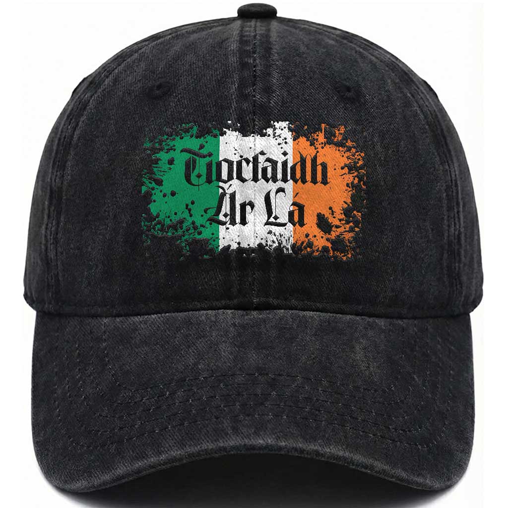 Tiocfaidh Ar La Washed Cotton Baseball Cap Vintage Irish Ireland Flag