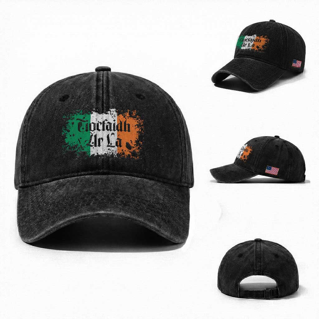 Tiocfaidh Ar La Washed Cotton Baseball Cap Vintage Irish Ireland Flag