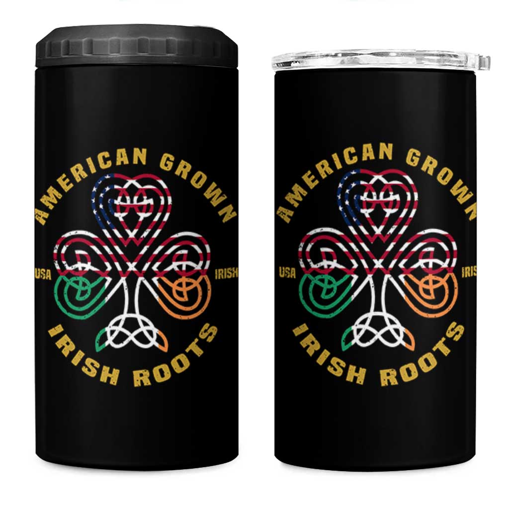 American Grown With Irish Roots 4 in 1 Can Cooler Tumbler Irish American Shamrock