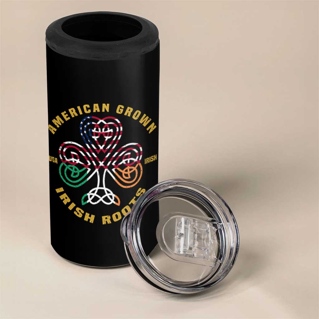 American Grown With Irish Roots 4 in 1 Can Cooler Tumbler Irish American Shamrock