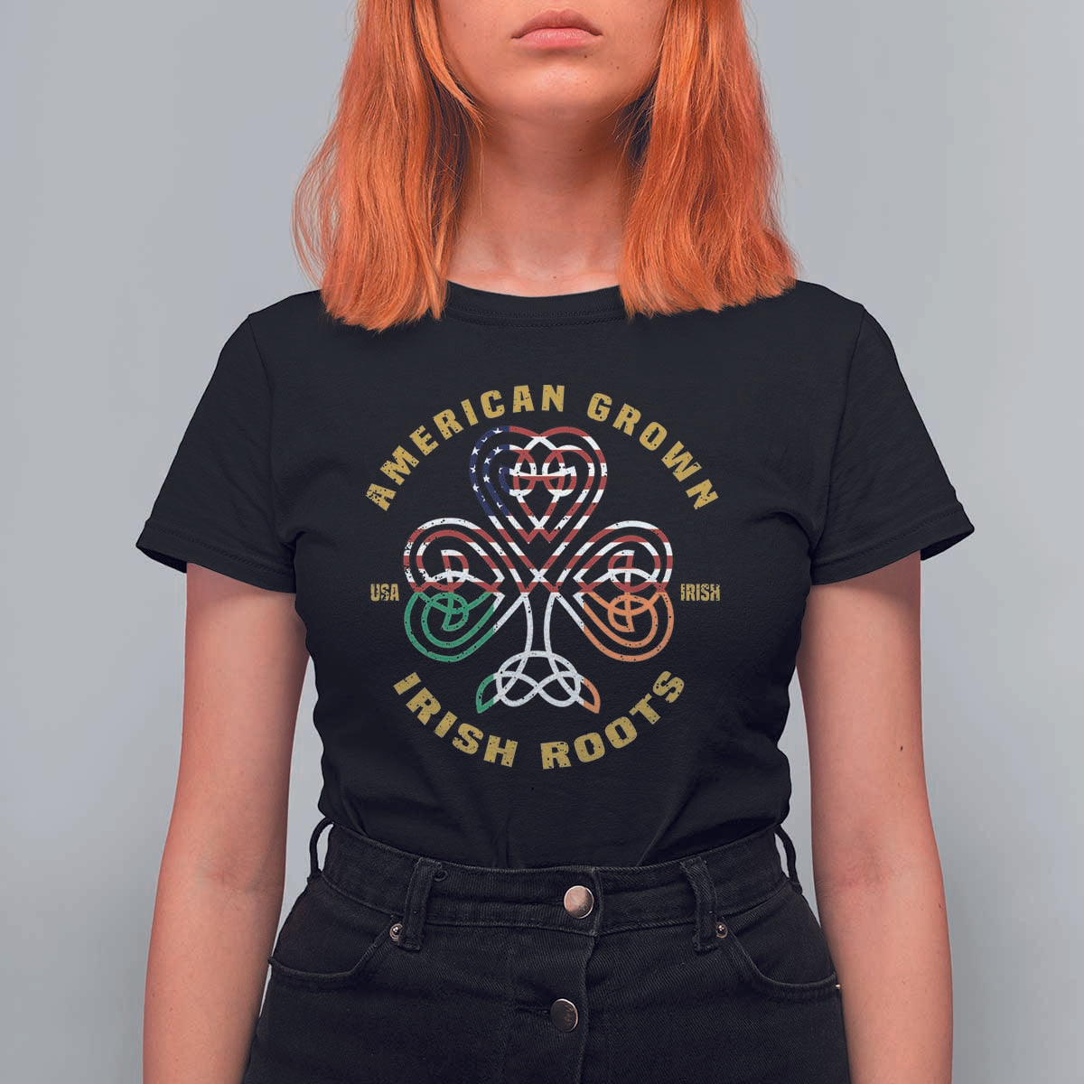 American Grown With Irish Roots T Shirt For Women Irish American Shamrock
