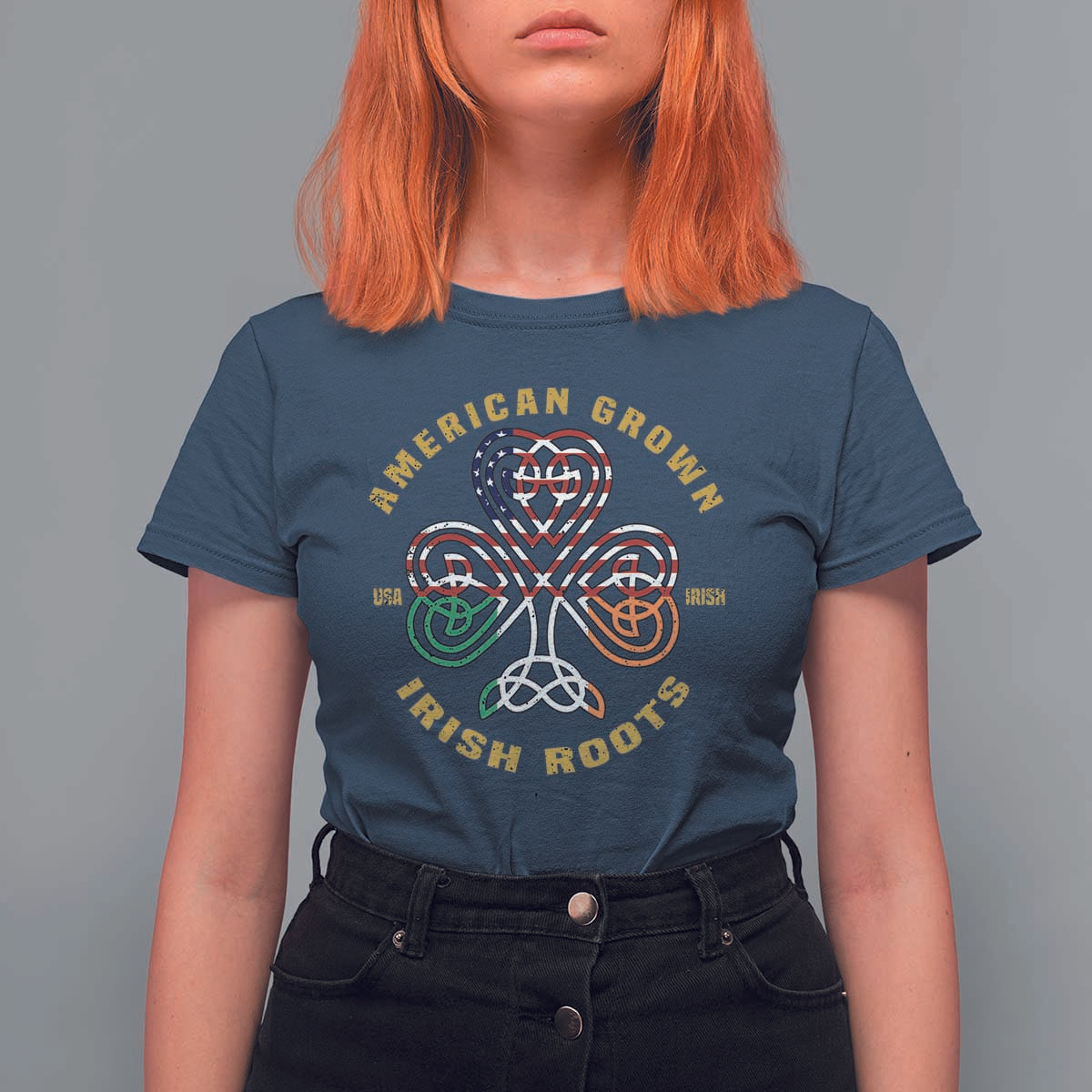 American Grown With Irish Roots T Shirt For Women Irish American Shamrock