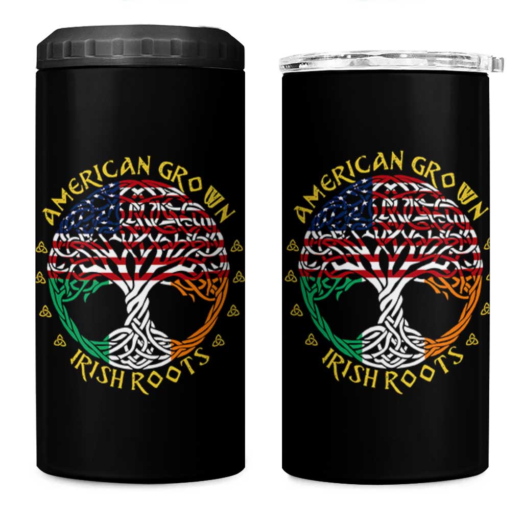 American Grown With Irish Roots 4 in 1 Can Cooler Tumbler Irish American Tree