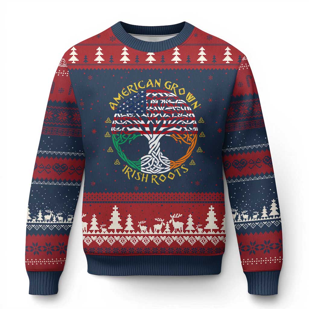 American Grown With Irish Roots Ugly Christmas Sweater Irish American Tree - Wonder Print Shop