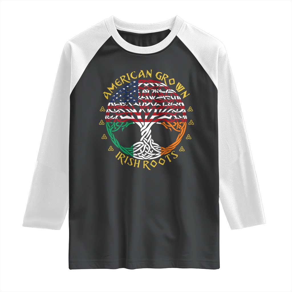 American Grown With Irish Roots Raglan Shirt Irish American Tree