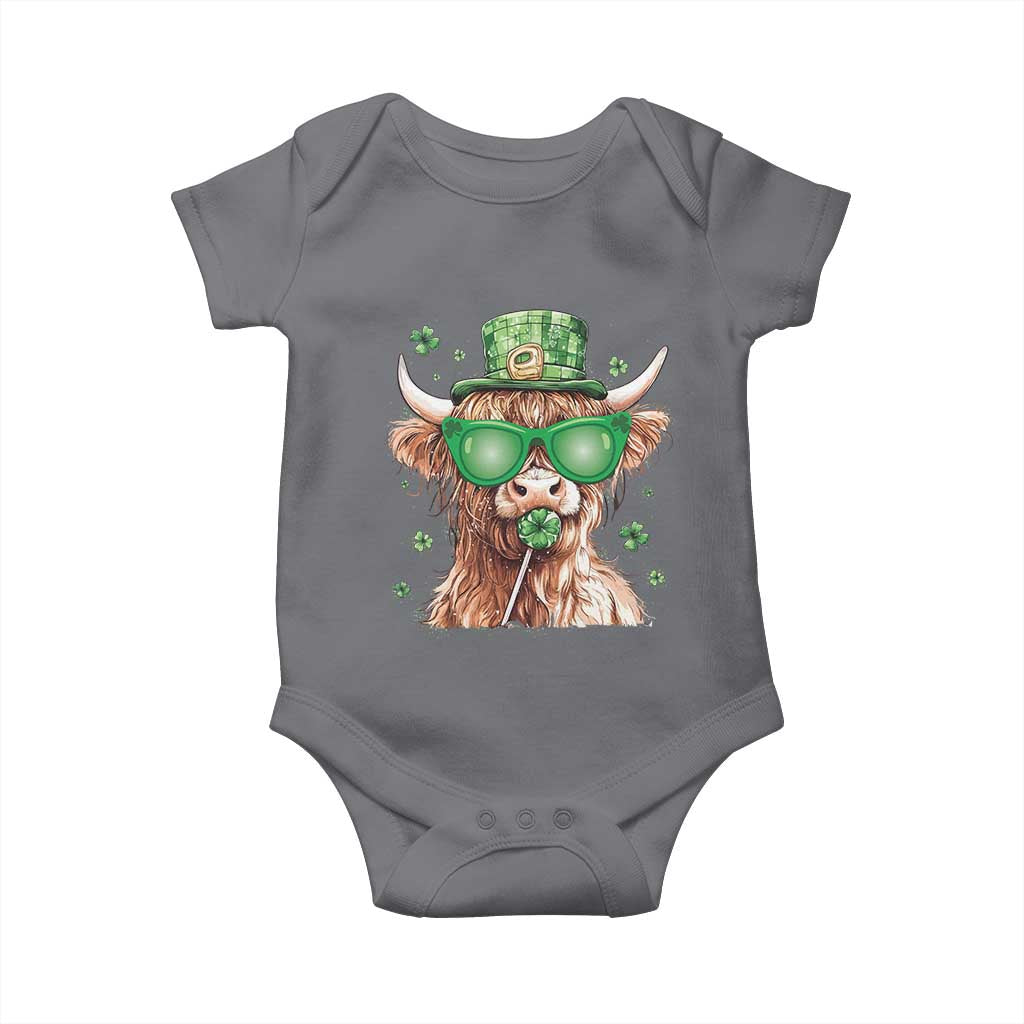 Funny St Patrick's Day Highland Cow Shamrock Baby Onesie