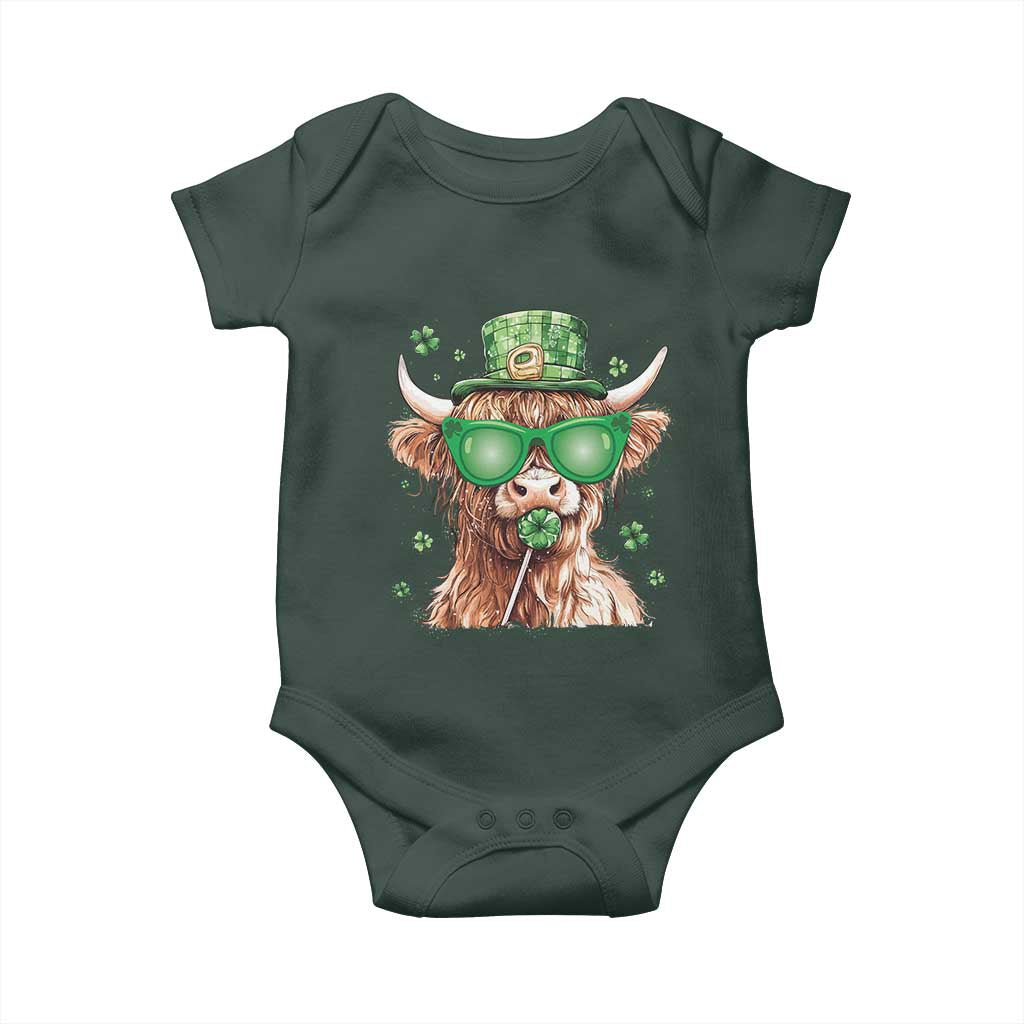 Funny St Patrick's Day Highland Cow Shamrock Baby Onesie