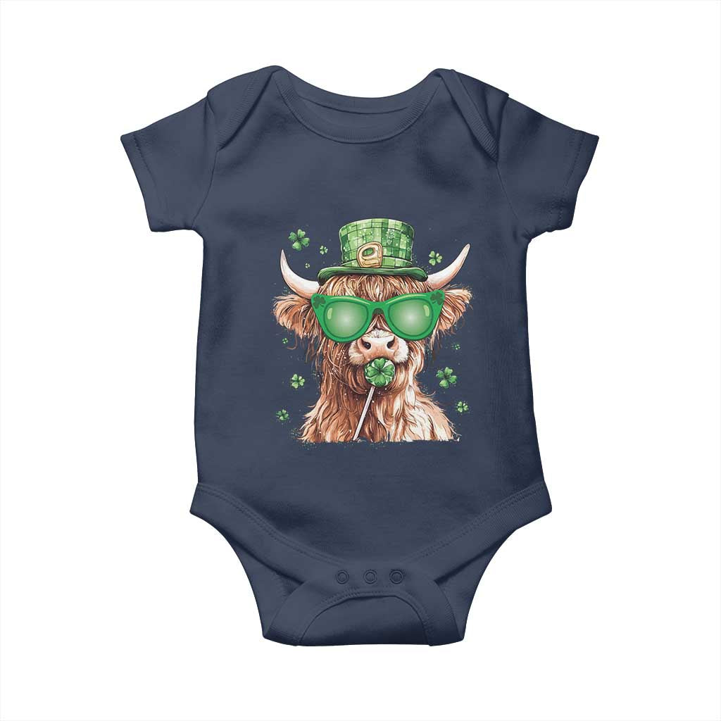 Funny St Patrick's Day Highland Cow Shamrock Baby Onesie