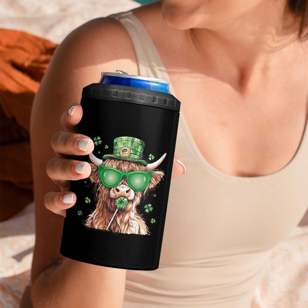 Funny St Patrick's Day Highland Cow Shamrock 4 in 1 Can Cooler Tumbler
