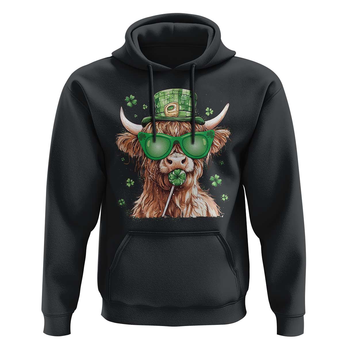 Funny St Patrick's Day Highland Cow Shamrock Hoodie