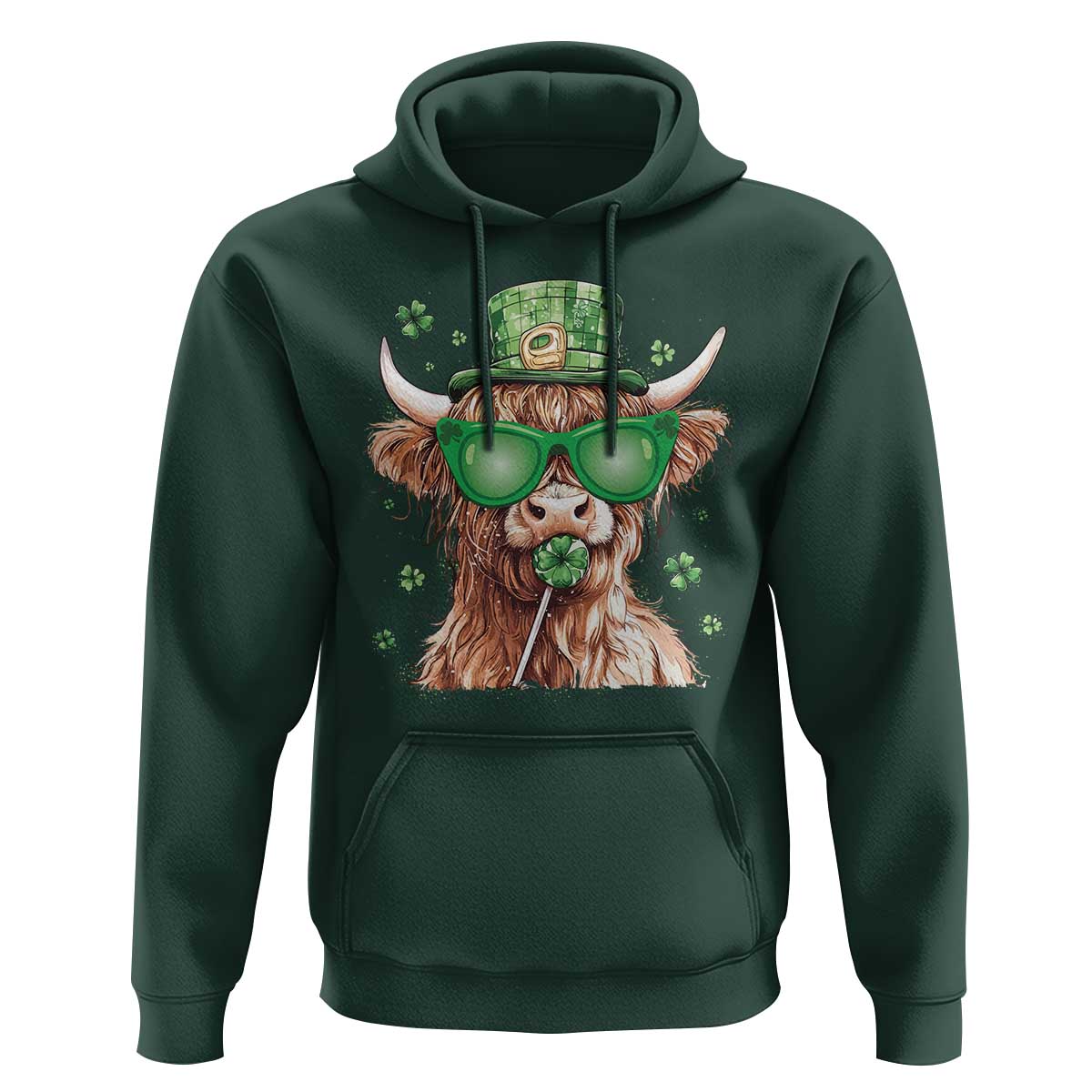 Funny St Patrick's Day Highland Cow Shamrock Hoodie