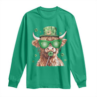 Funny St Patrick's Day Highland Cow Shamrock Long Sleeve Shirt