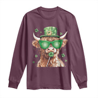 Funny St Patrick's Day Highland Cow Shamrock Long Sleeve Shirt