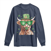 Funny St Patrick's Day Highland Cow Shamrock Long Sleeve Shirt