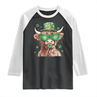 Funny St Patrick's Day Highland Cow Shamrock Raglan Shirt