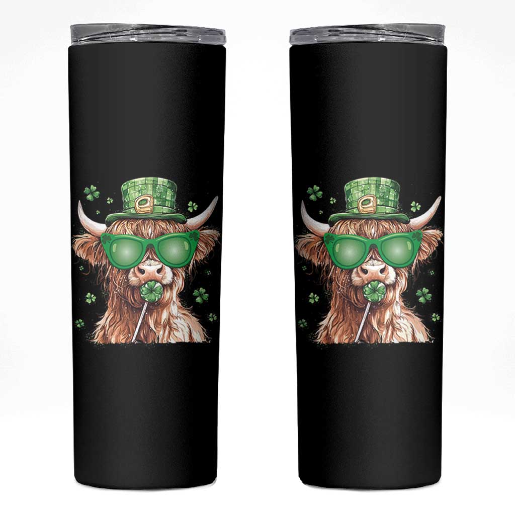 Funny St Patrick's Day Highland Cow Shamrock Skinny Tumbler