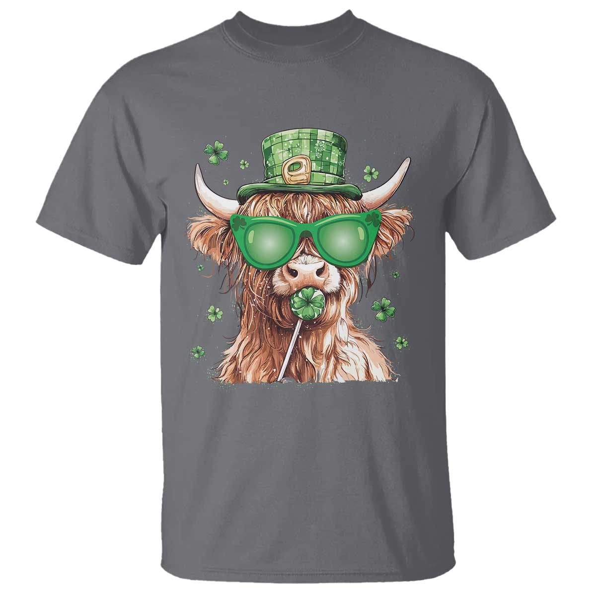 Funny St Patrick's Day Highland Cow Shamrock T Shirt