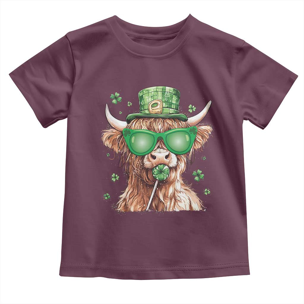 Funny St Patrick's Day Highland Cow Shamrock Toddler T Shirt
