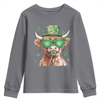 Funny St Patrick's Day Highland Cow Shamrock Youth Sweatshirt