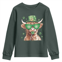 Funny St Patrick's Day Highland Cow Shamrock Youth Sweatshirt