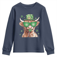 Funny St Patrick's Day Highland Cow Shamrock Youth Sweatshirt