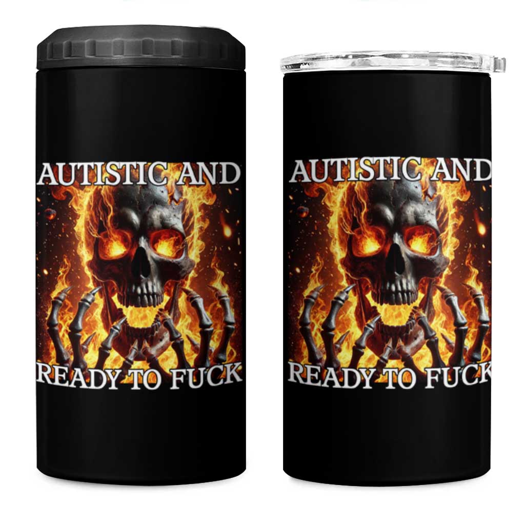 Funny Autistic Fire Skeleton 4 in 1 Can Cooler Tumbler Autism Humor Joke