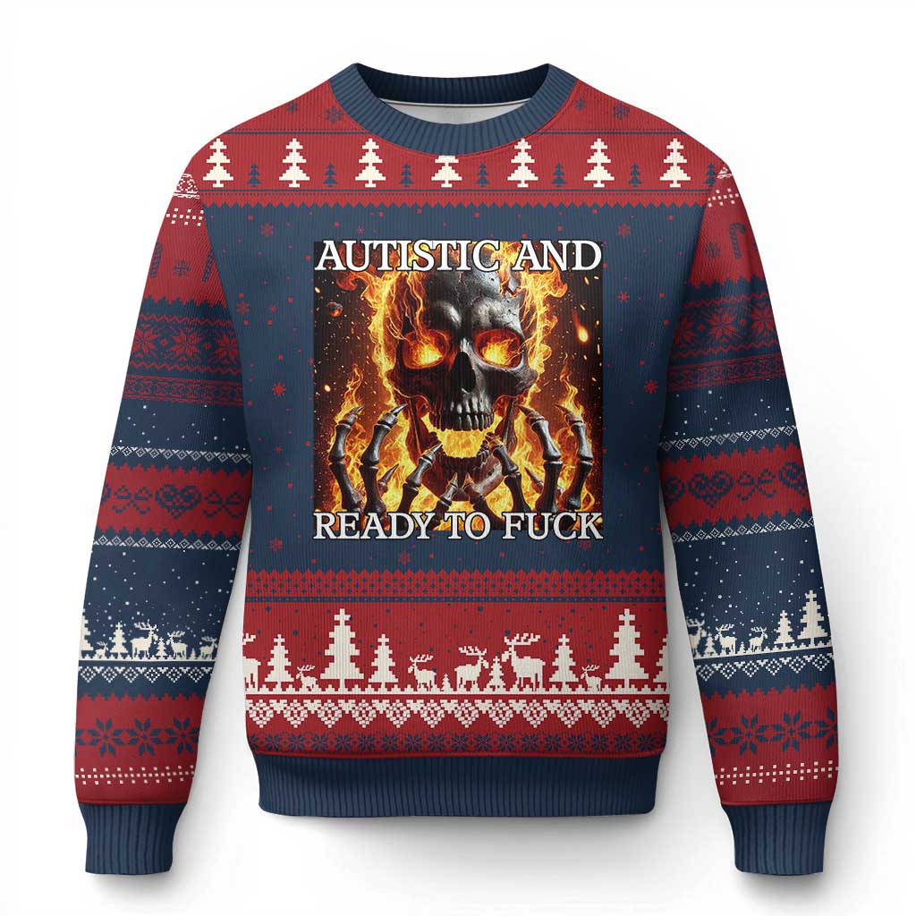 Funny Autistic Fire Skeleton Ugly Christmas Sweater Autism Humor Joke