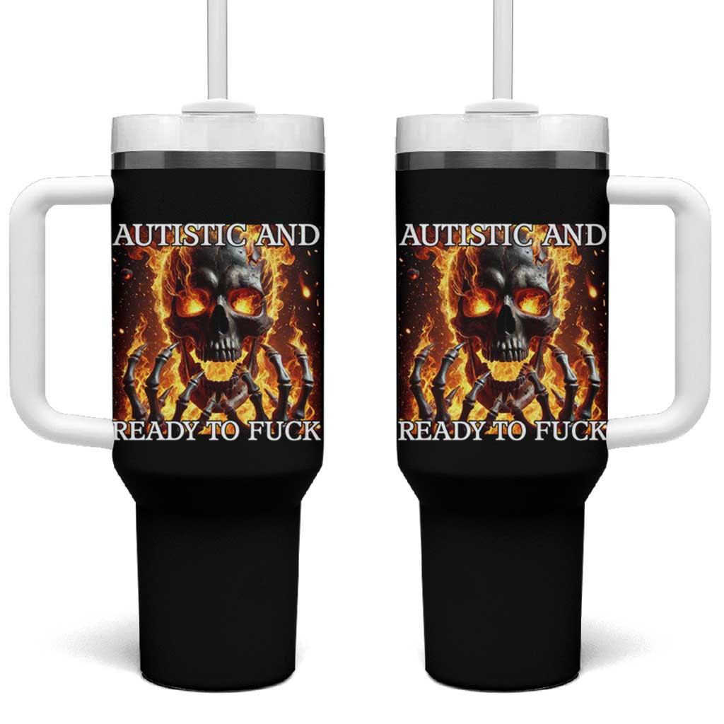 Funny Autistic Fire Skeleton Tumbler With Handle Autism Humor Joke