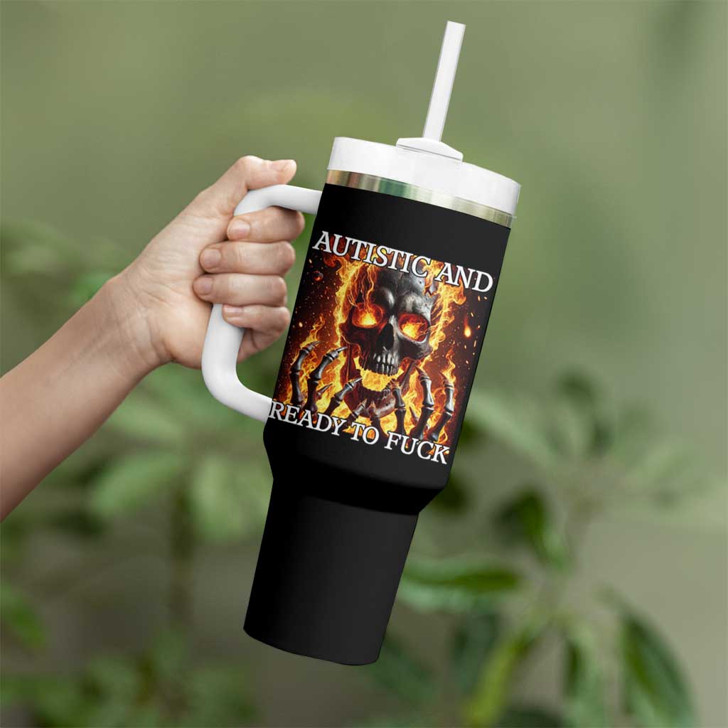 Funny Autistic Fire Skeleton Tumbler With Handle Autism Humor Joke