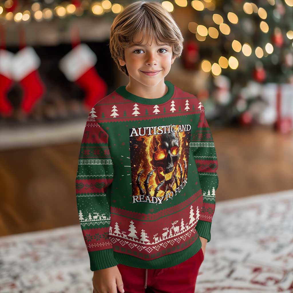 Funny Autistic Fire Skeleton Knitted Sweatshirt Autism Humor Joke - Wonder Print Shop