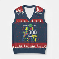 Society Says I Am Autistic God Says I Am Perfect V-Neck Knit Sweater Vest Autism Awareness
