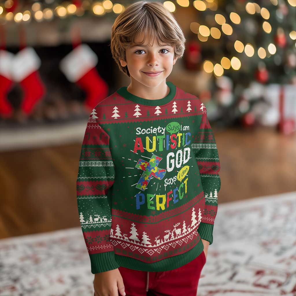 Society Says I Am Autistic God Says I Am Perfect Knitted Sweatshirt Autism Awareness - Wonder Print Shop