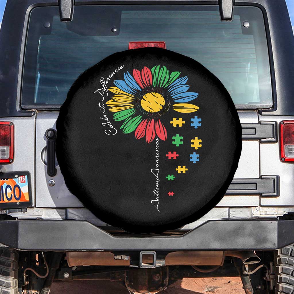 Autism Awareness Celebrate Differences Spare Tire Cover Sunflower Puzzle Pieces