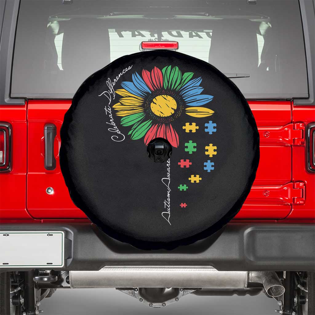 Autism Awareness Celebrate Differences Spare Tire Cover Sunflower Puzzle Pieces