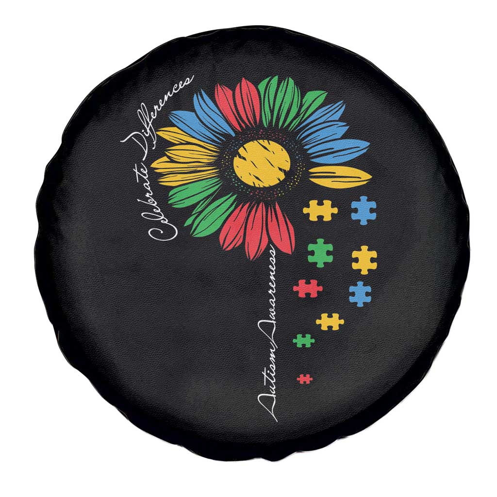 Autism Awareness Celebrate Differences Spare Tire Cover Sunflower Puzzle Pieces