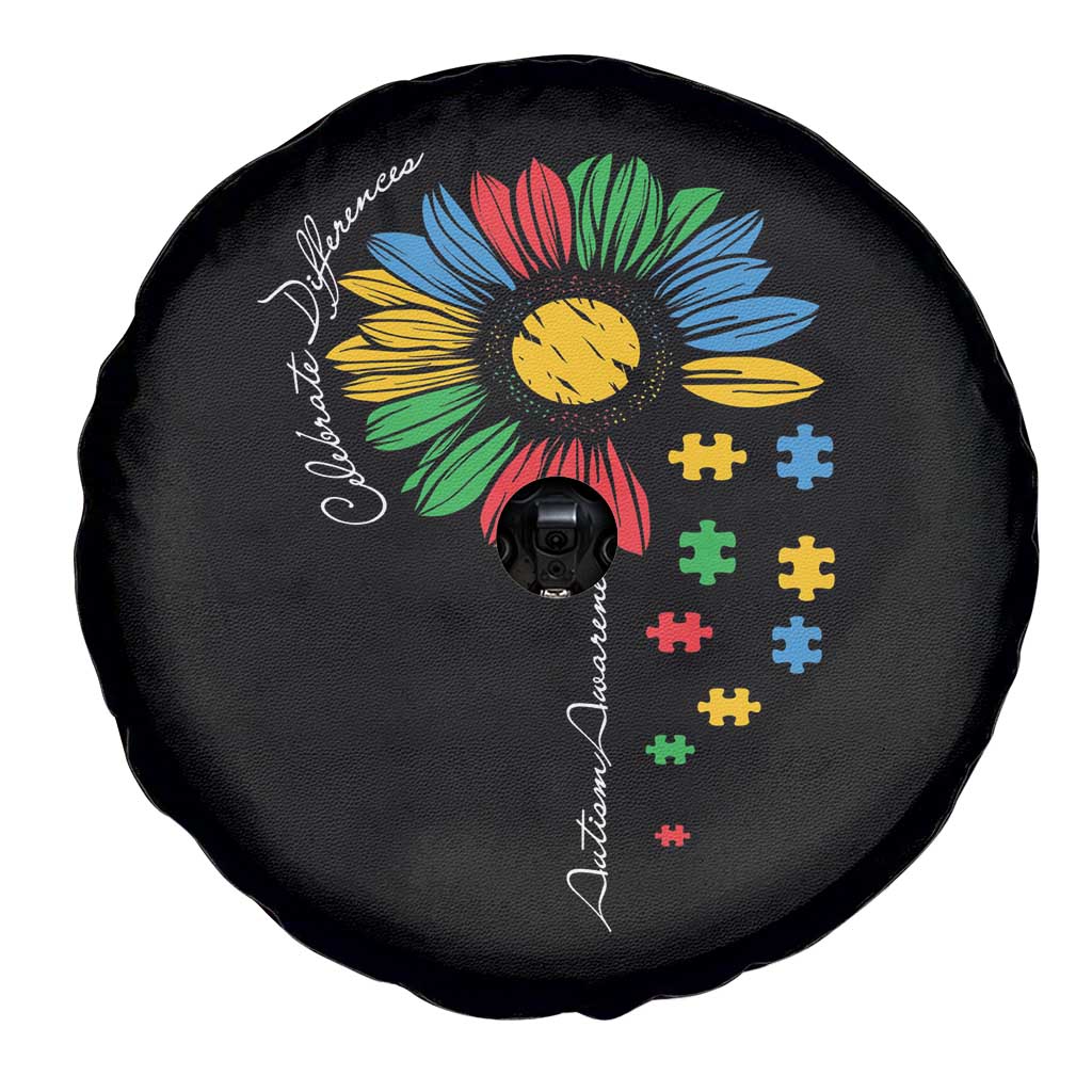 Autism Awareness Celebrate Differences Spare Tire Cover Sunflower Puzzle Pieces